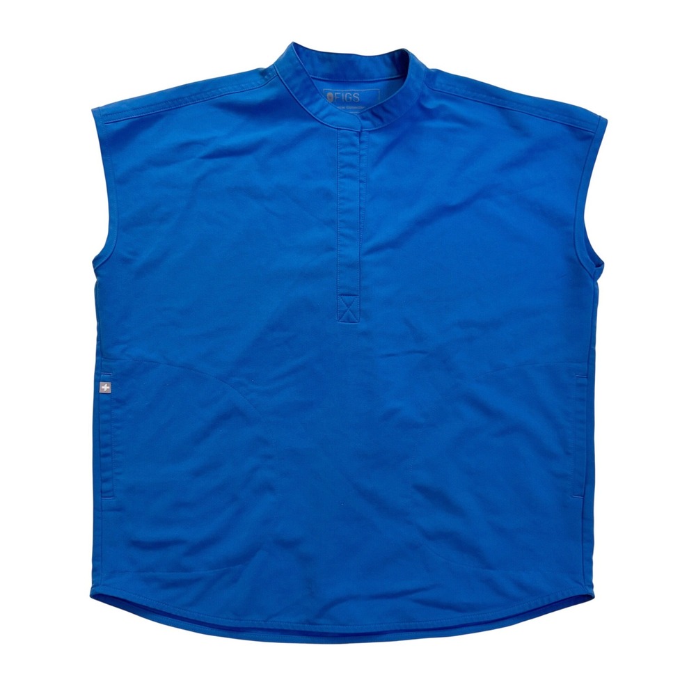 FIGS Rafaella Oversized Mandarin Collar Royal Blue Scrub Top Shirt Size Small